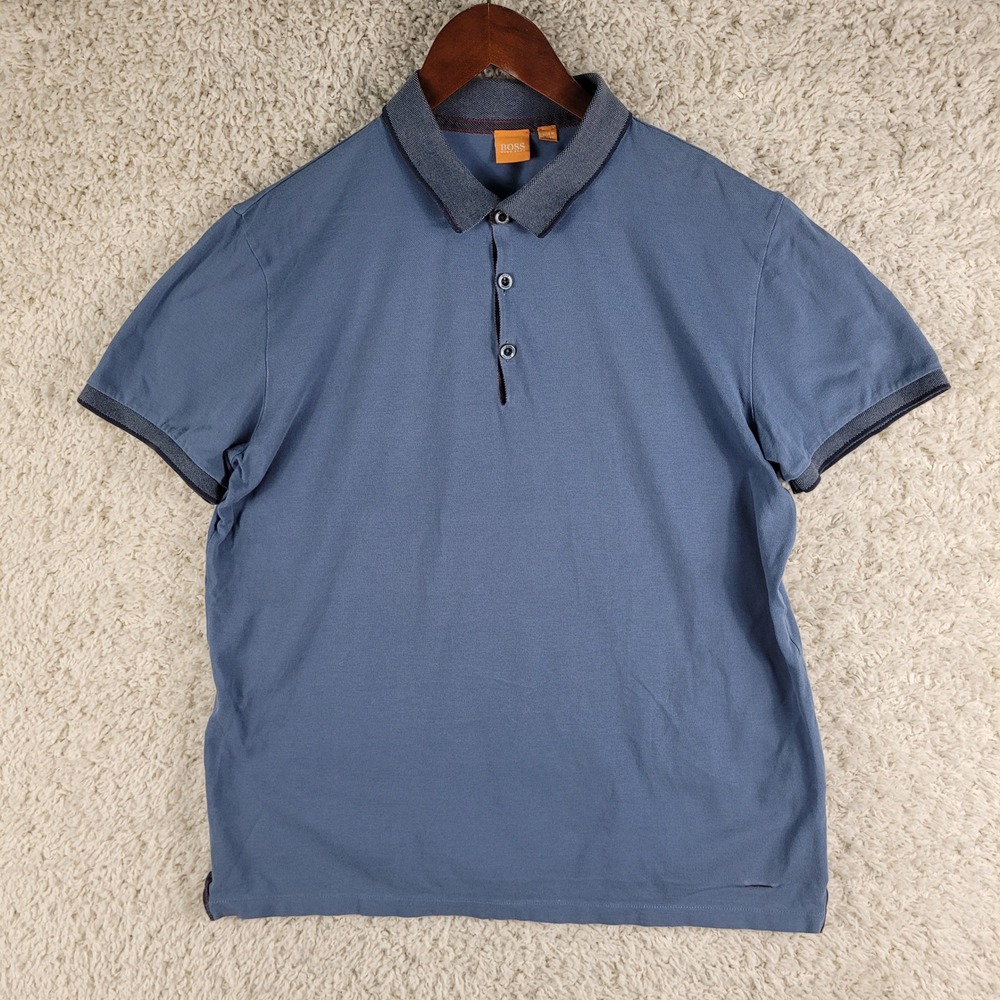 Hugo Boss Orange Polo Shirt Men's Size XL Blue Short Sleeve Pique Cotton - Picture 2 of 15
